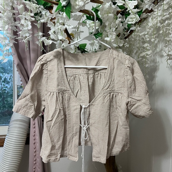 Whimsy + Row Green Gingham Blouse - Picture 2 of 6